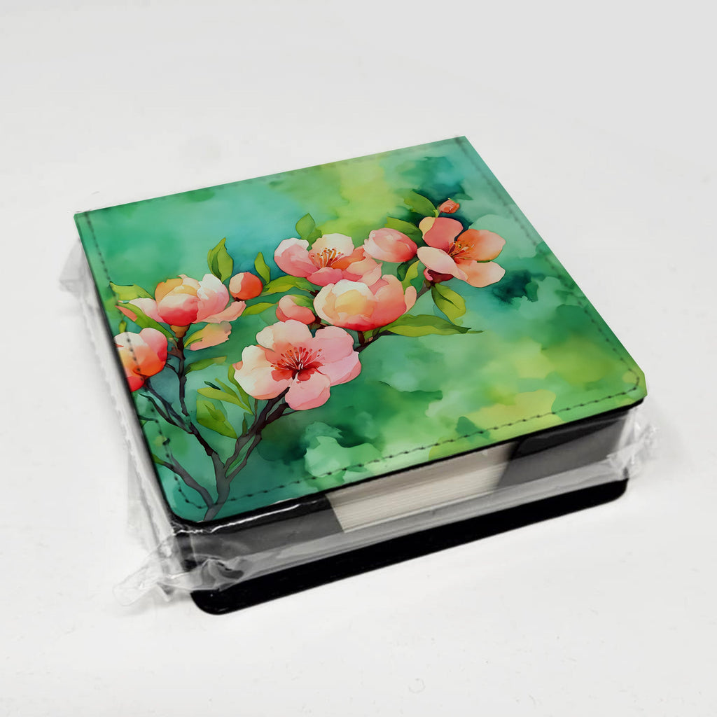 Delaware Peach Blossom in Watercolor PU Leather Note Paper Holder with Artist-Designed Cover, Desk Accessory, Office Gift