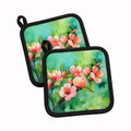 Delaware Peach Blossom in Watercolor Pot Holder Set of 2 Heat Resistant Quilted Hot Pads 7.5 x 7.5 Inch, Insulated Kitchen Trivets for Cooking & Baking