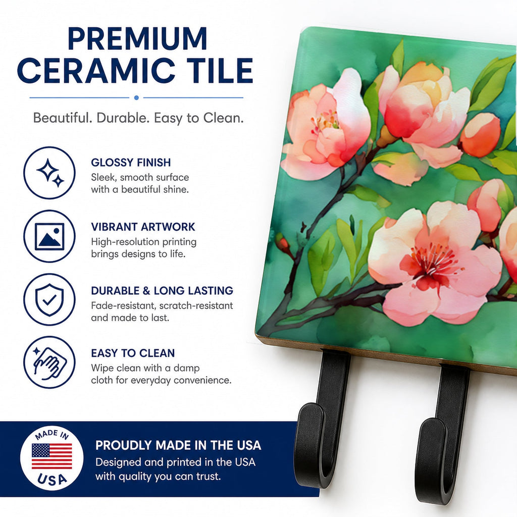 Delaware Peach Blossom in Watercolor Leash or Key Holder Wall Hooks, Coat Rack Wall Mount, for Hanging Keys, Towels, Aprons, Leashes