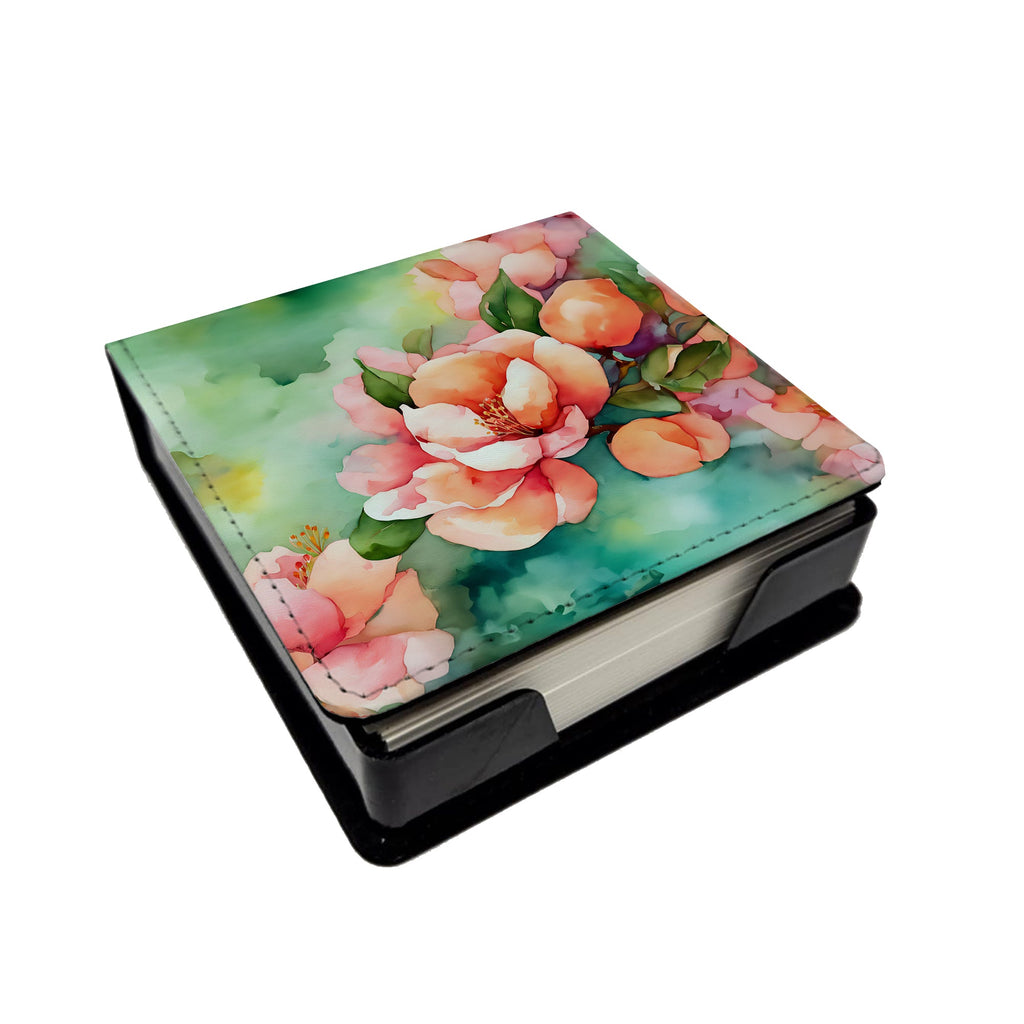 Delaware Peach Blossom in Watercolor PU Leather Note Paper Holder with Artist-Designed Cover, Desk Accessory, Office Gift