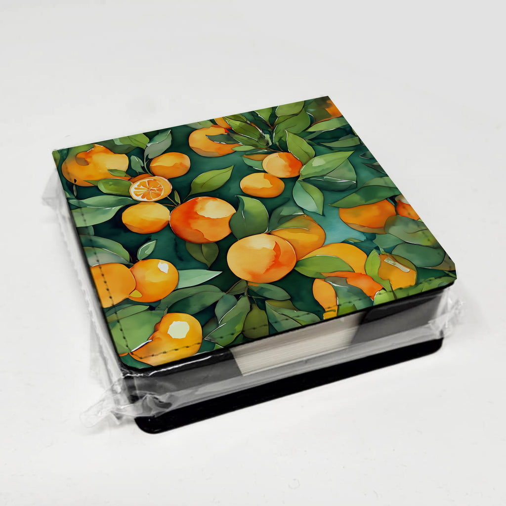Florida Orange Blossom in Watercolor PU Leather Note Paper Holder with Artist-Designed Cover, Desk Accessory, Office Gift