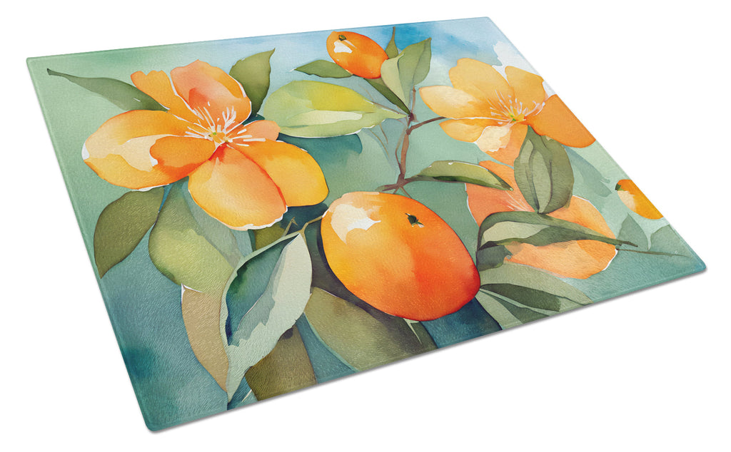 Florida Orange Blossom in Watercolor Cutting Board Tempered Glass Kitchen Cutting Surface, Heat Resistant Chopping, Non-Slip Feet, Food Prep & Serving