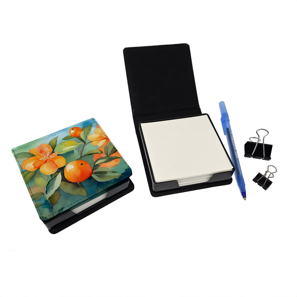 Florida Orange Blossom in Watercolor PU Leather Note Paper Holder with Artist-Designed Cover, Desk Accessory, Office Gift