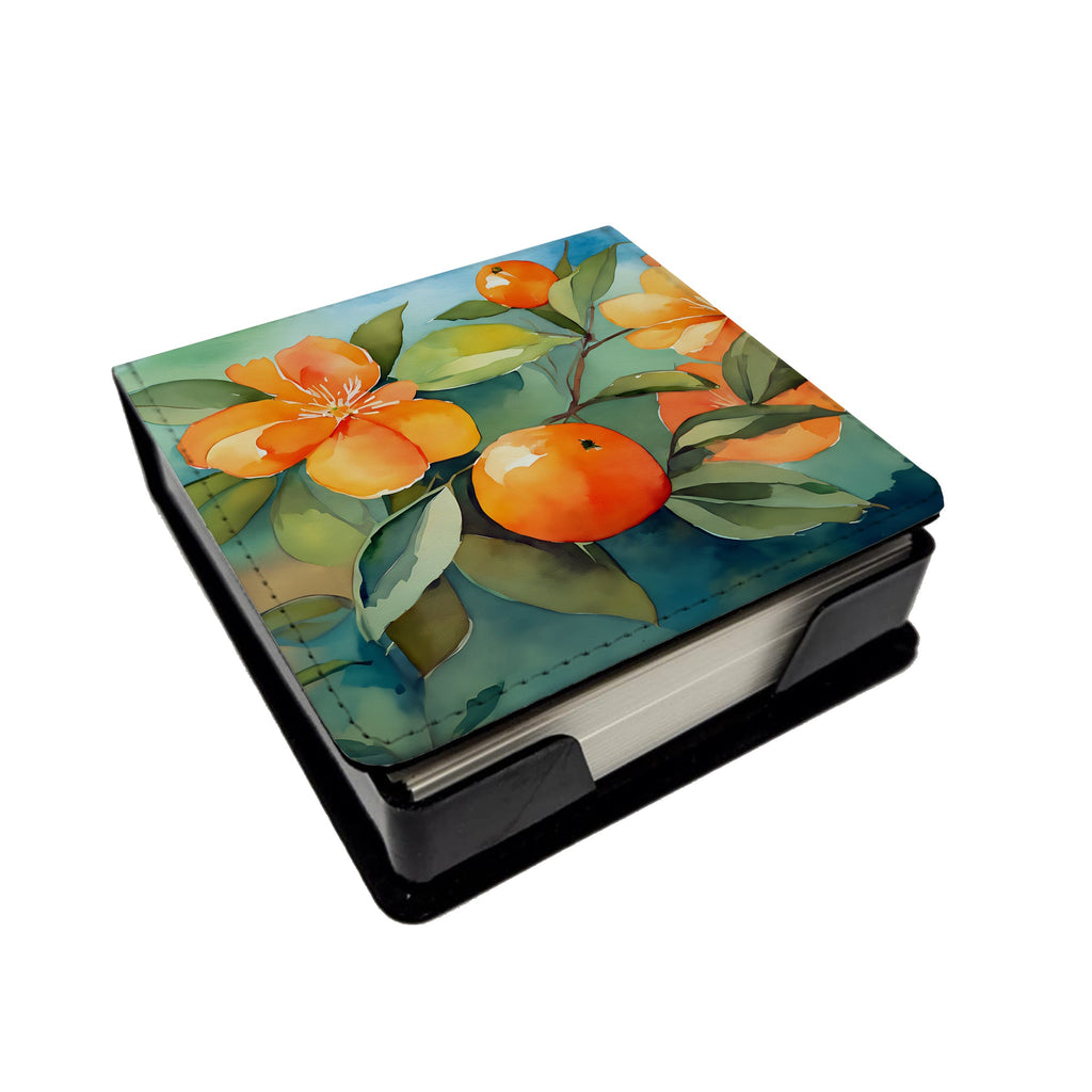 Florida Orange Blossom in Watercolor PU Leather Note Paper Holder with Artist-Designed Cover, Desk Accessory, Office Gift