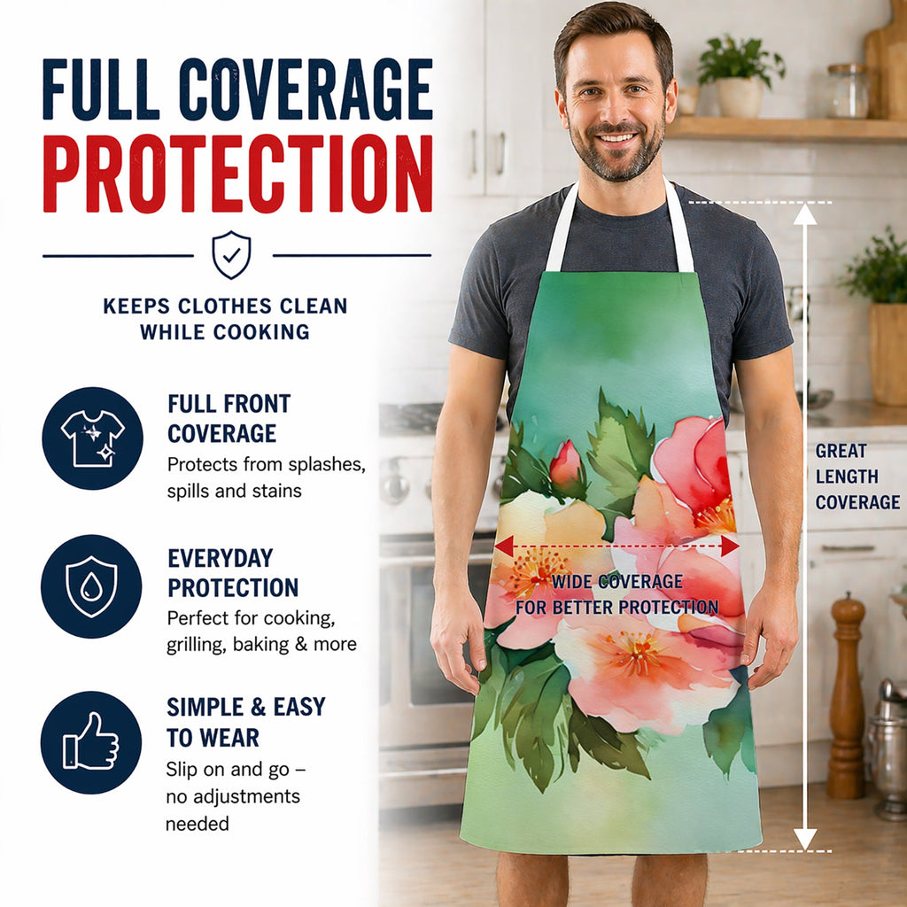 Georgia Cherokee Rose in Watercolor Apron Cooking Kitchen Server Baking Crafts Gardening for Adult Women Men, Unisex, Large, Multicolor