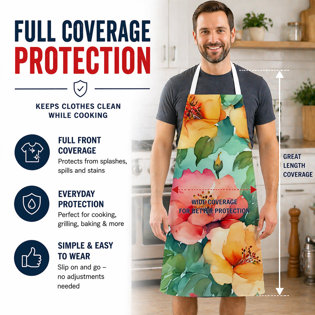 Georgia Cherokee Rose in Watercolor Apron Cooking Kitchen Server Baking Crafts Gardening for Adult Women Men, Unisex, Large, Multicolor