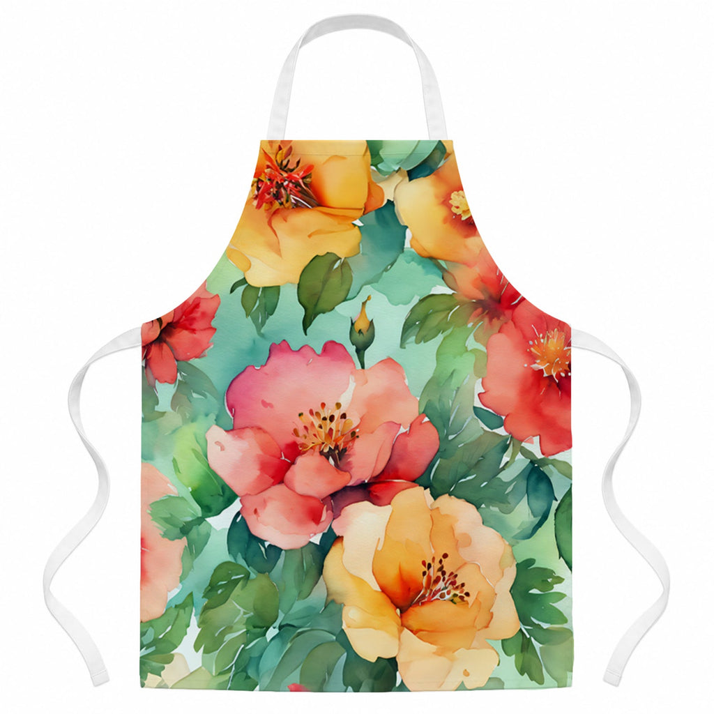 Georgia Cherokee Rose in Watercolor Apron Cooking Kitchen Server Baking Crafts Gardening for Adult Women Men, Unisex, Large, Multicolor