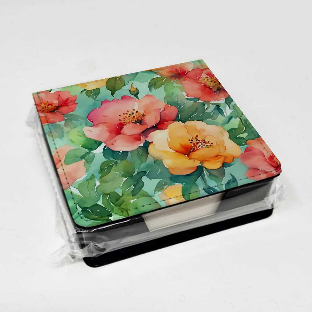 Georgia Cherokee Rose in Watercolor PU Leather Note Paper Holder with Artist-Designed Cover, Desk Accessory, Office Gift