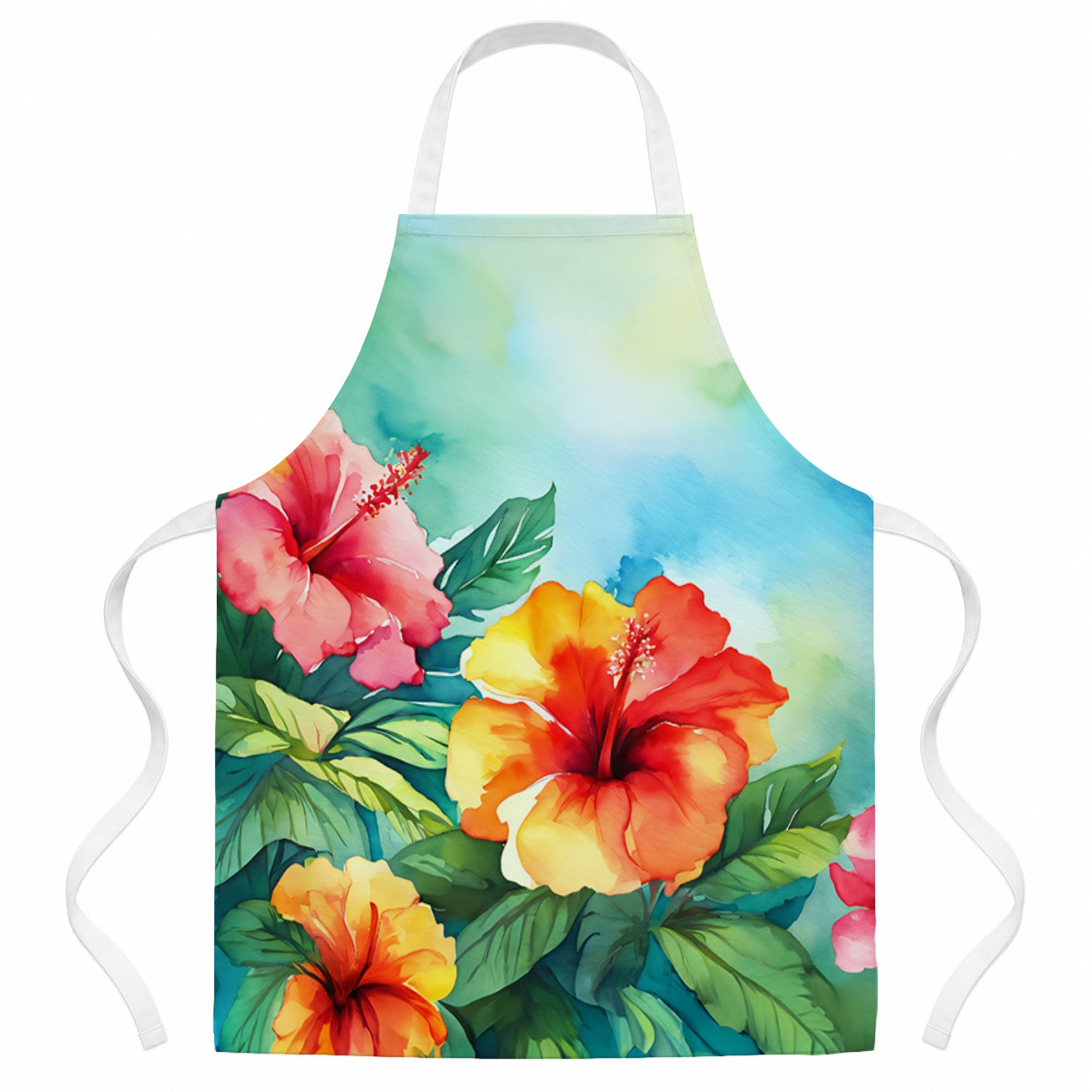 Hawaii Hawaiian Hibiscus in Watercolor Apron Cooking Kitchen Server Baking Crafts Gardening for Adult Women Men, Unisex, Large, Multicolor