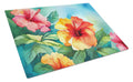 Hawaii Hawaiian Hibiscus in Watercolor Cutting Board Tempered Glass Kitchen Cutting Surface, Heat Resistant Chopping, Non-Slip Feet, Food Prep & Serving