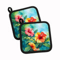 Hawaii Hawaiian Hibiscus in Watercolor Pot Holder Set of 2 Heat Resistant Quilted Hot Pads 7.5 x 7.5 Inch, Insulated Kitchen Trivets for Cooking & Baking