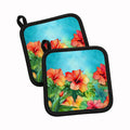 Hawaii Hawaiian Hibiscus in Watercolor Pot Holder Set of 2 Heat Resistant Quilted Hot Pads 7.5 x 7.5 Inch, Insulated Kitchen Trivets for Cooking & Baking