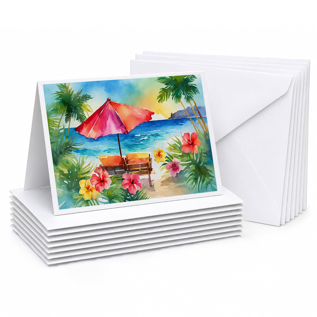 Hawaii Hawaiian Hibiscus in Watercolor Greeting Cards Pack of 8 Blank Cards with Envelopes Whimsical A7 Size 5x7