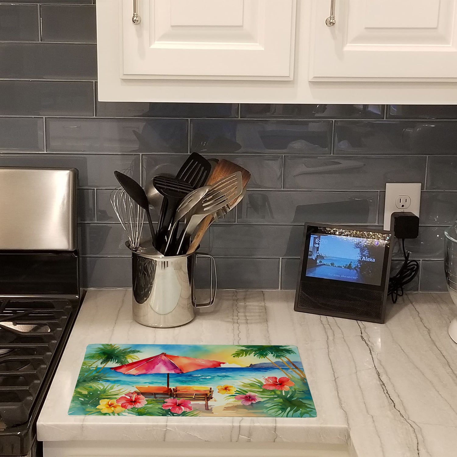 Hawaii Hawaiian Hibiscus in Watercolor Cutting Board Tempered Glass Kitchen Cutting Surface, Heat Resistant Chopping, Non-Slip Feet, Food Prep & Serving