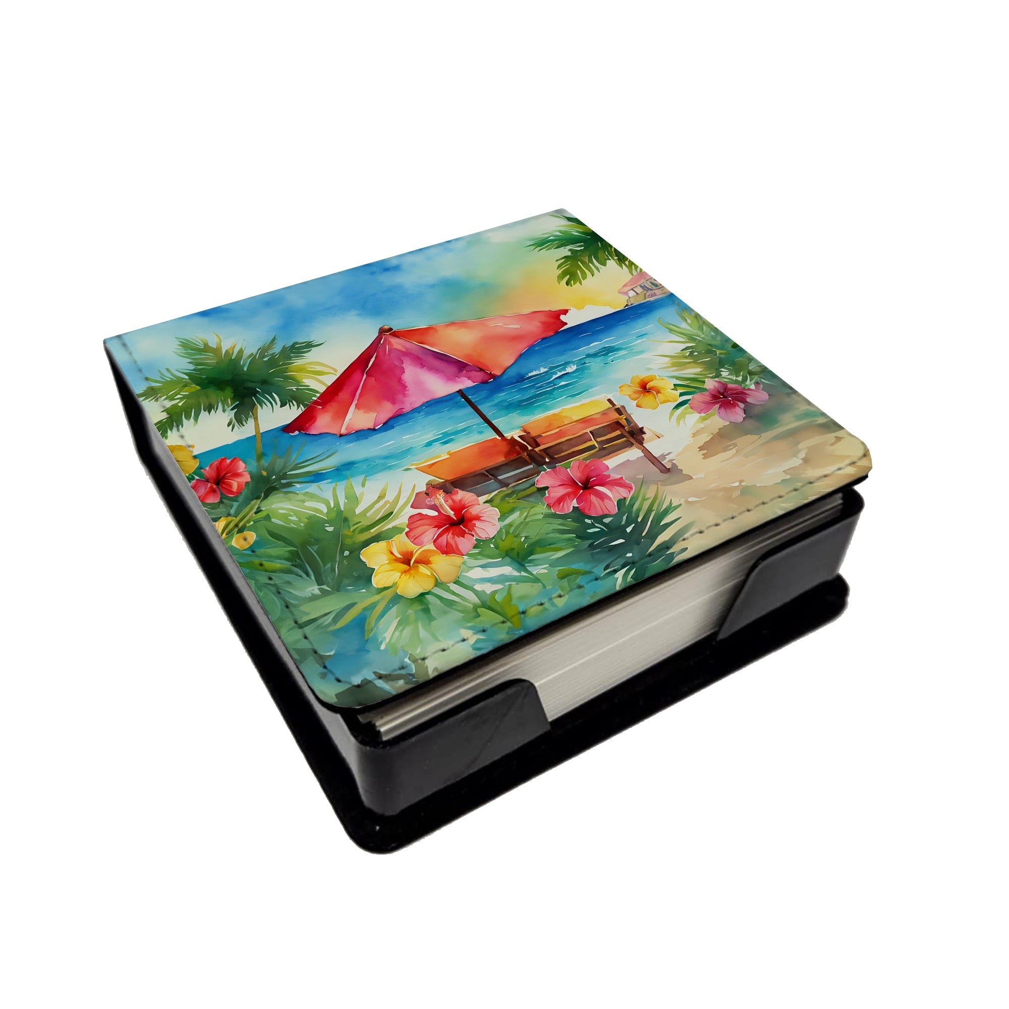 Hawaii Hawaiian Hibiscus in Watercolor PU Leather Note Paper Holder with Artist-Designed Cover, Desk Accessory, Office Gift