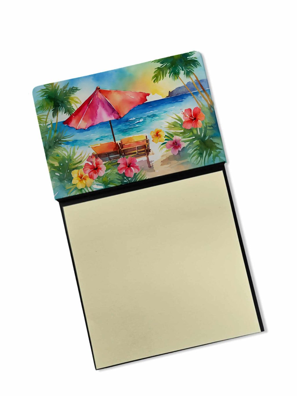 Hawaii Hawaiian Hibiscus in Watercolor Watercolor Sticky Note Holder Refillable Dispenser Desk Accessory 3x3 Pad Gift