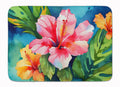 Hawaii Hawaiian Hibiscus in Watercolor Memory Foam Kitchen Mat Machine Washable Anti-Fatigue Cushion Comfort Bath or Kitchen Rug