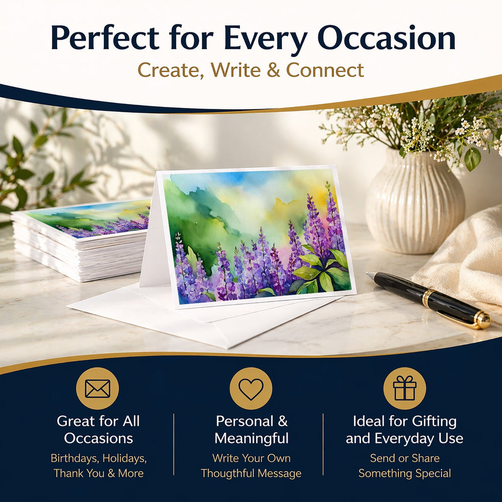 Idaho Syringa in Watercolor Greeting Cards Pack of 8 Blank Cards with Envelopes Whimsical A7 Size 5x7