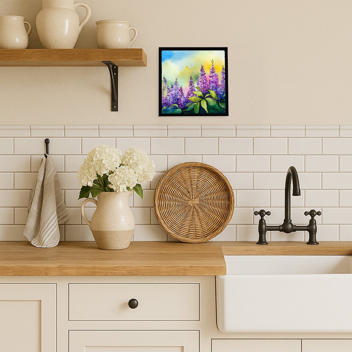 Idaho Syringa in Watercolor Framed Metal Print Bathroom, Kitchen, Office, Home Decor Wall Art Ready to Hang, Square, 8X8
