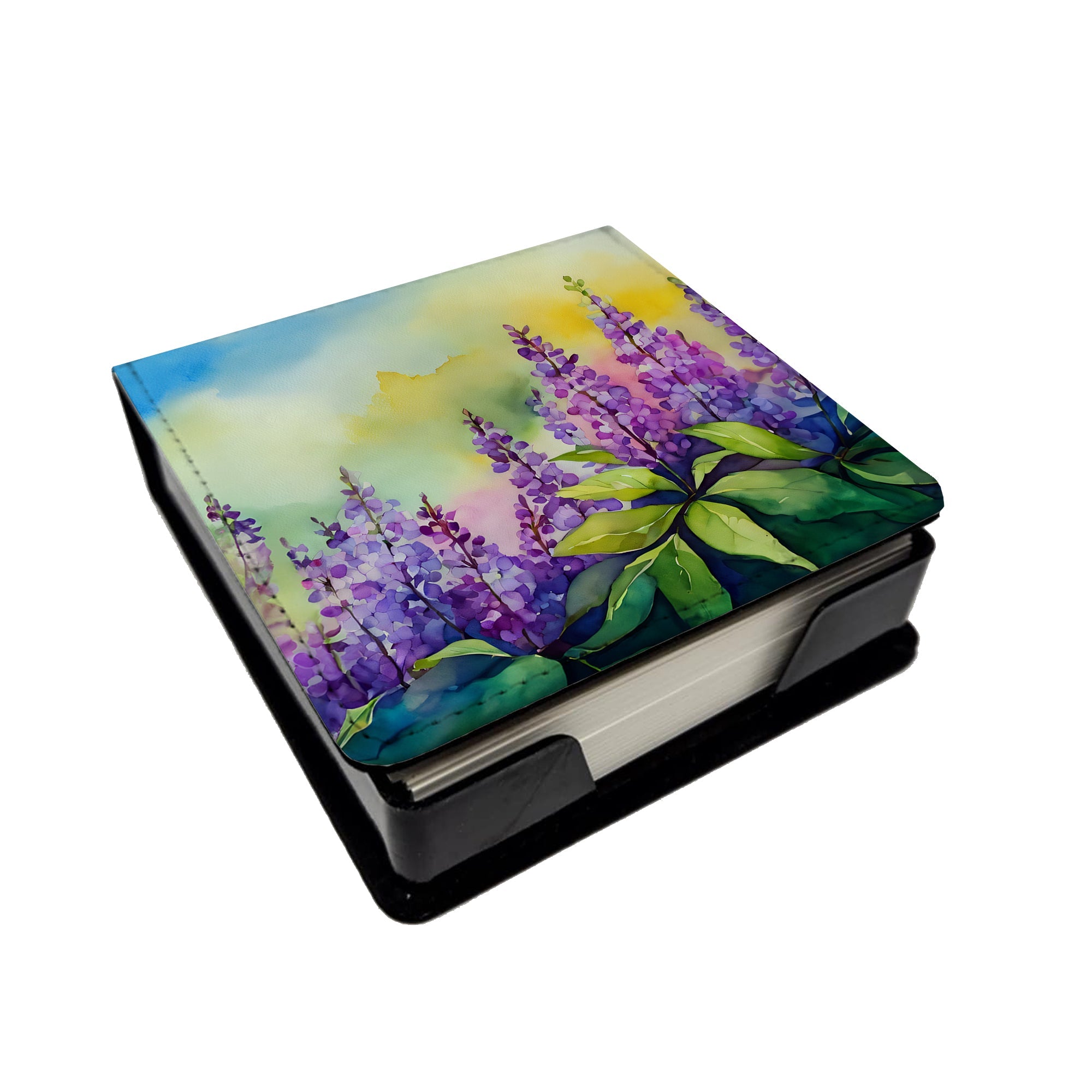 Idaho Syringa in Watercolor PU Leather Note Paper Holder with Artist-Designed Cover, Desk Accessory, Office Gift