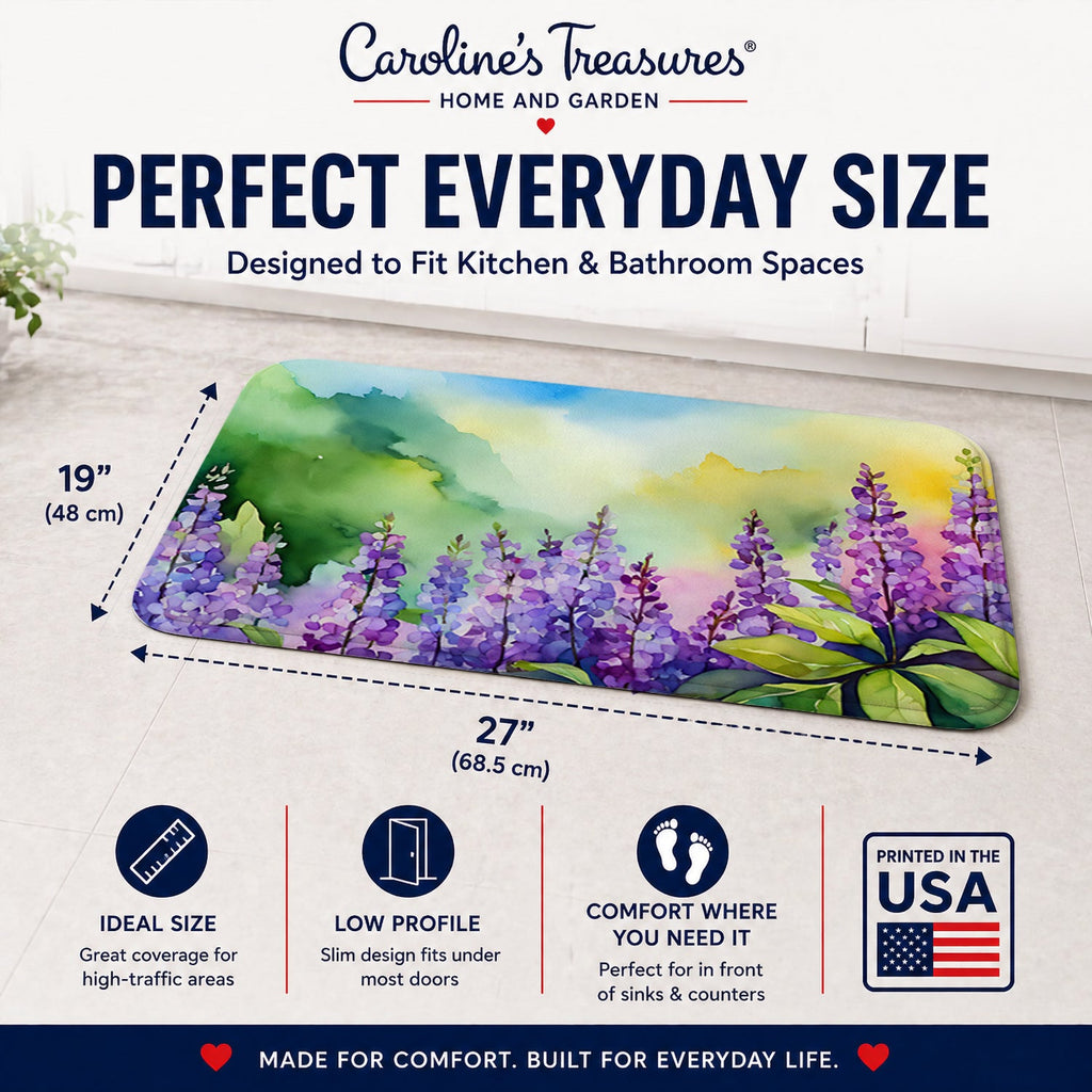Idaho Syringa in Watercolor Memory Foam Kitchen Mat Machine Washable Anti-Fatigue Cushion Comfort Bath or Kitchen Rug