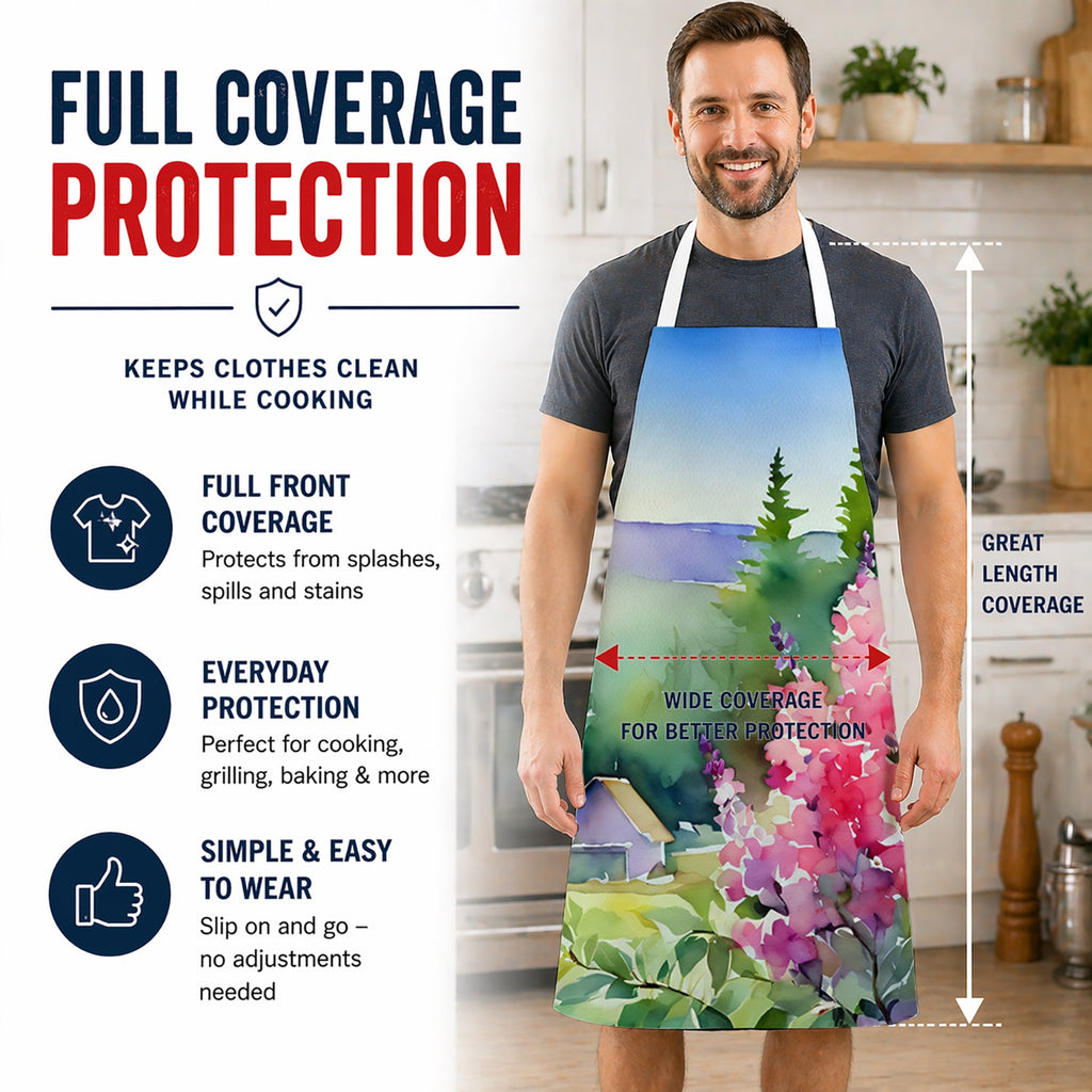 Idaho Syringa in Watercolor Apron Cooking Kitchen Server Baking Crafts Gardening for Adult Women Men, Unisex, Large, Multicolor