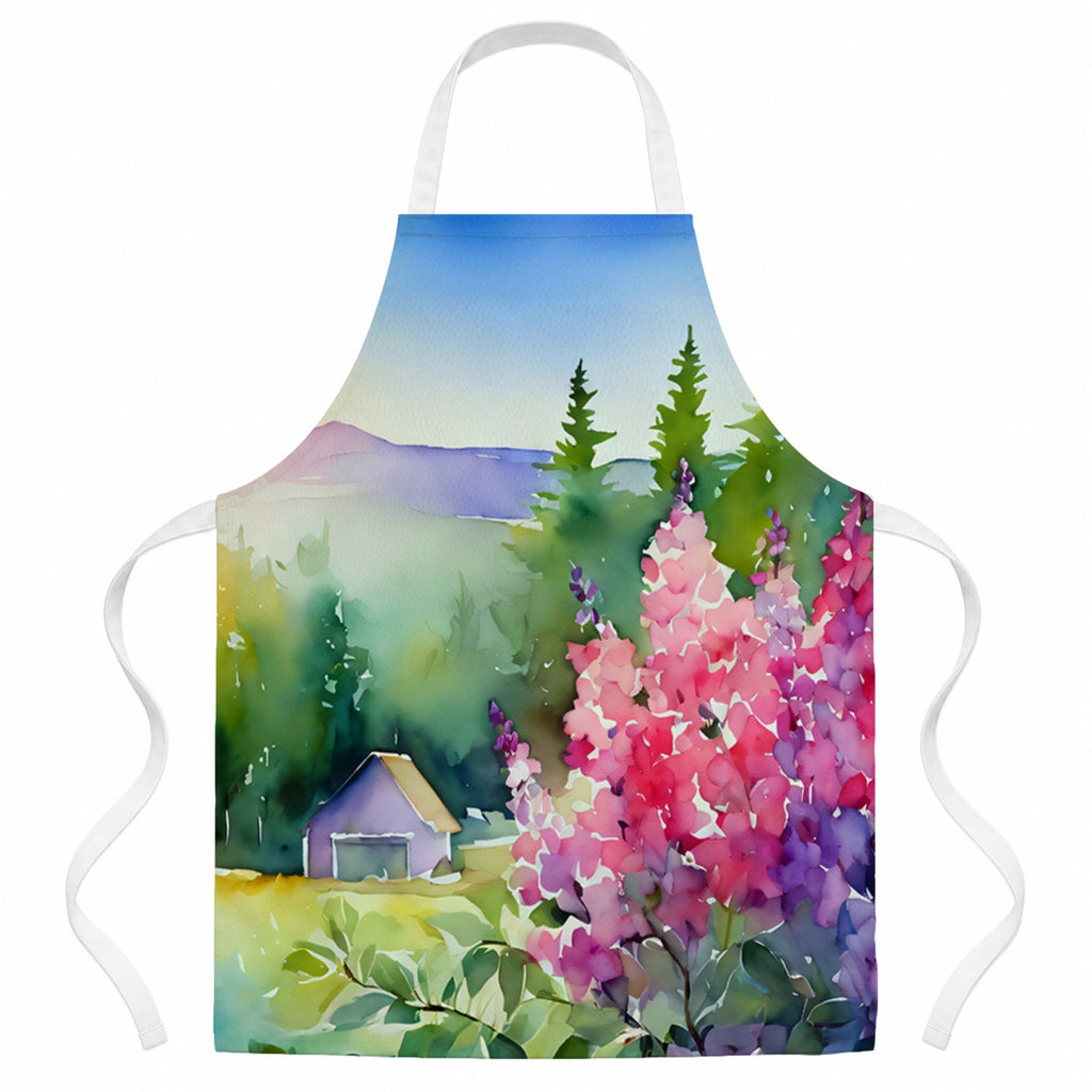 Idaho Syringa in Watercolor Apron Cooking Kitchen Server Baking Crafts Gardening for Adult Women Men, Unisex, Large, Multicolor