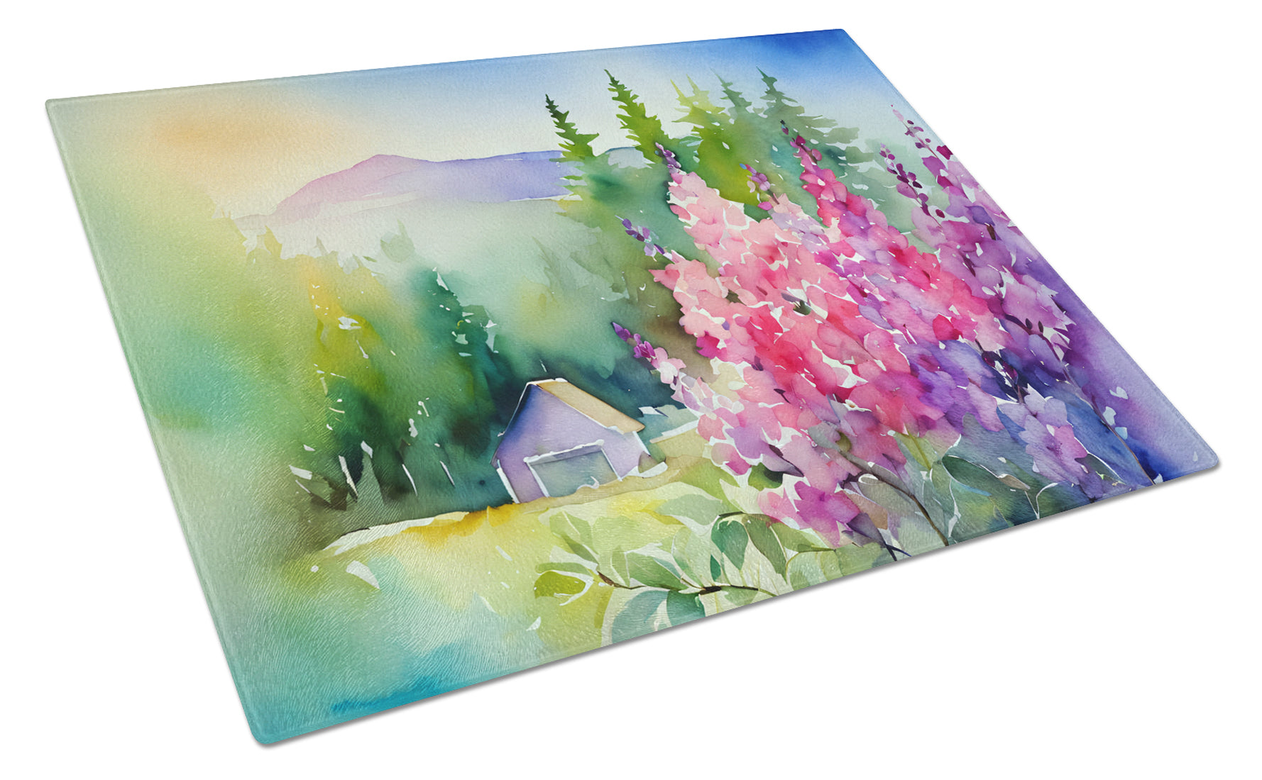 Idaho Syringa in Watercolor Cutting Board Tempered Glass Kitchen Cutting Surface, Heat Resistant Chopping, Non-Slip Feet, Food Prep & Serving