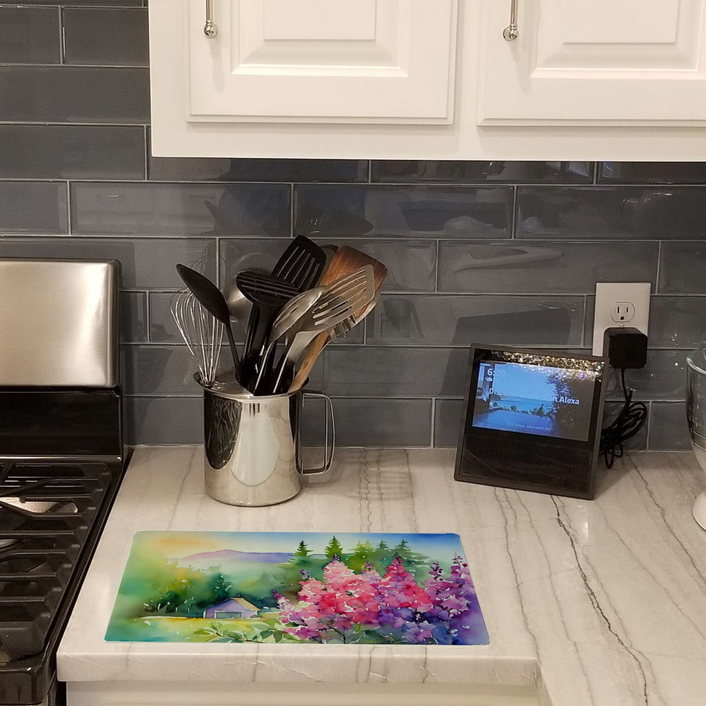 Idaho Syringa in Watercolor Cutting Board Tempered Glass Kitchen Cutting Surface, Heat Resistant Chopping, Non-Slip Feet, Food Prep & Serving