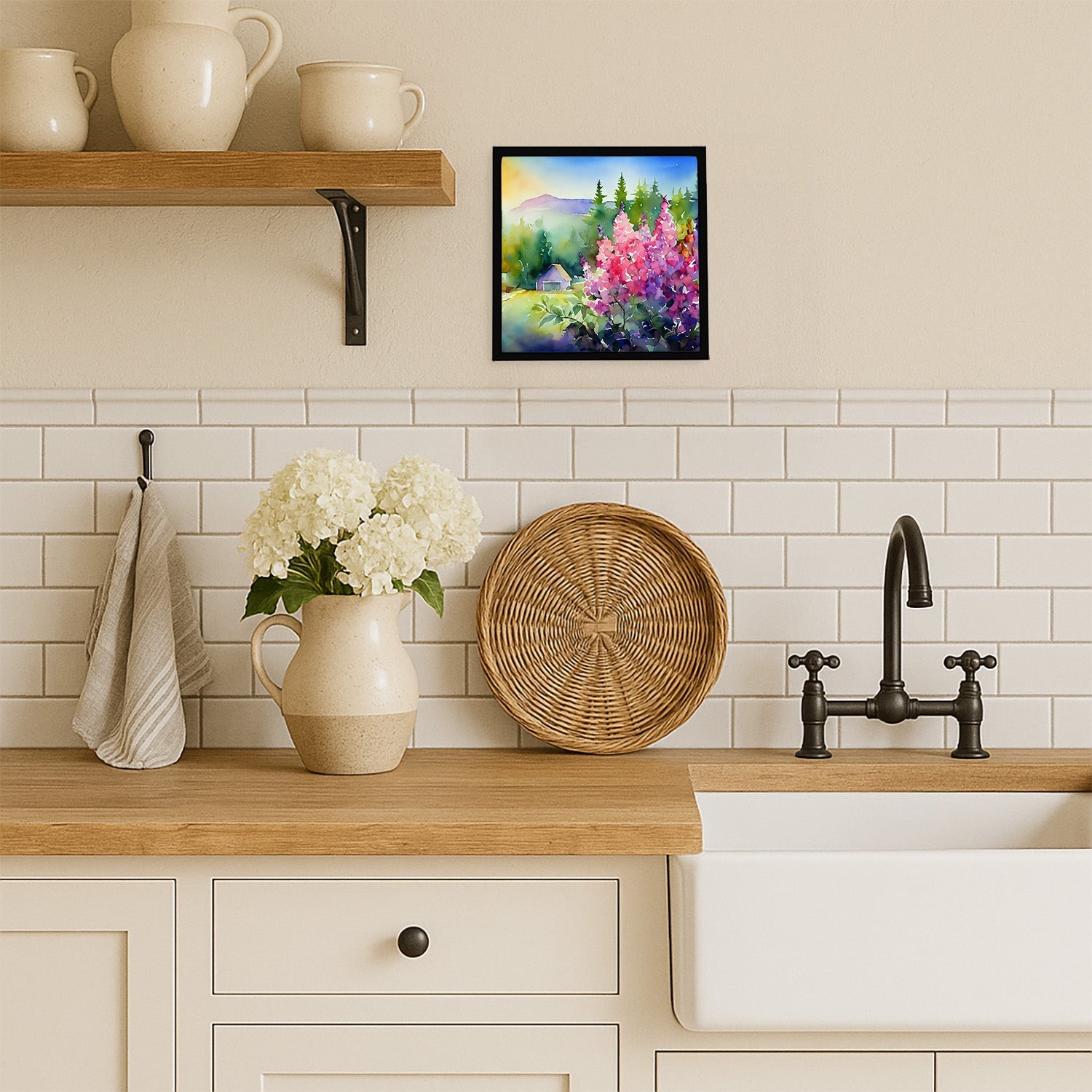 Idaho Syringa in Watercolor Framed Metal Print Bathroom, Kitchen, Office, Home Decor Wall Art Ready to Hang, Square, 8X8