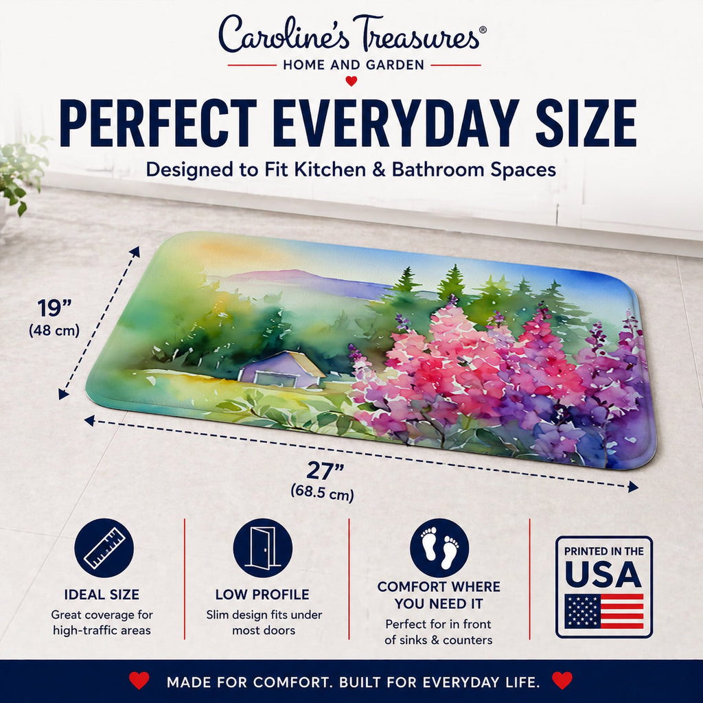 Idaho Syringa in Watercolor Memory Foam Kitchen Mat Machine Washable Anti-Fatigue Cushion Comfort Bath or Kitchen Rug