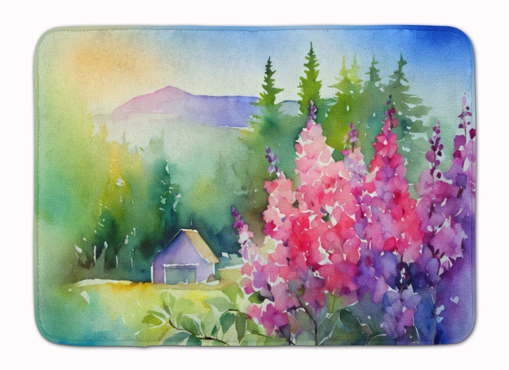 Idaho Syringa in Watercolor Memory Foam Kitchen Mat Machine Washable Anti-Fatigue Cushion Comfort Bath or Kitchen Rug