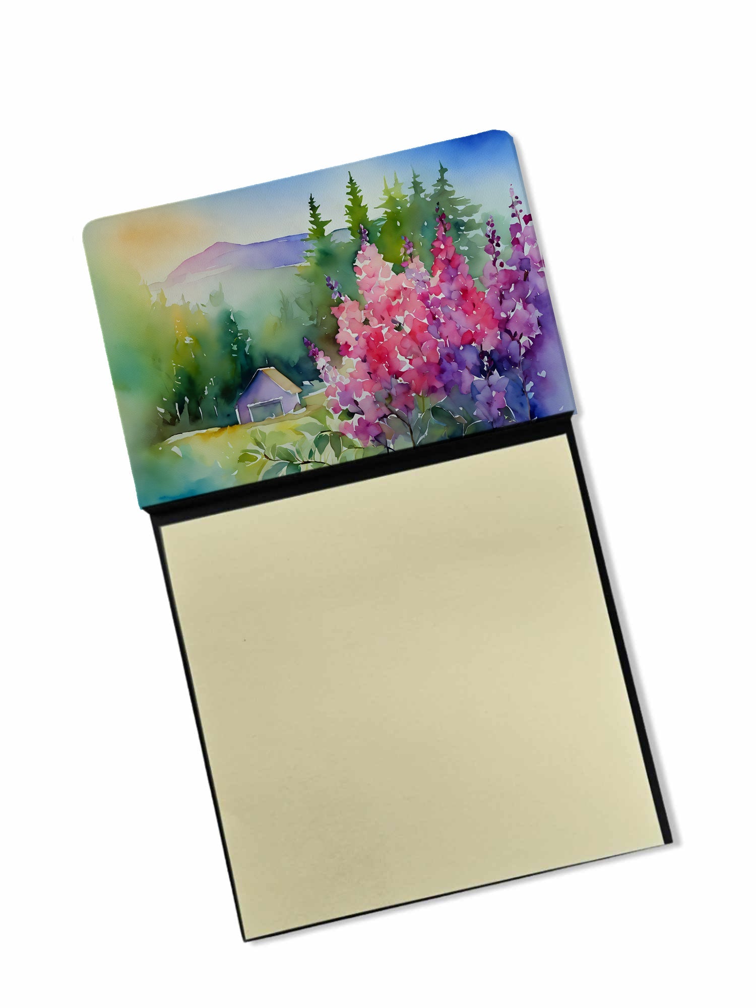 Idaho Syringa in Watercolor Watercolor Sticky Note Holder Refillable Dispenser Desk Accessory 3x3 Pad Gift