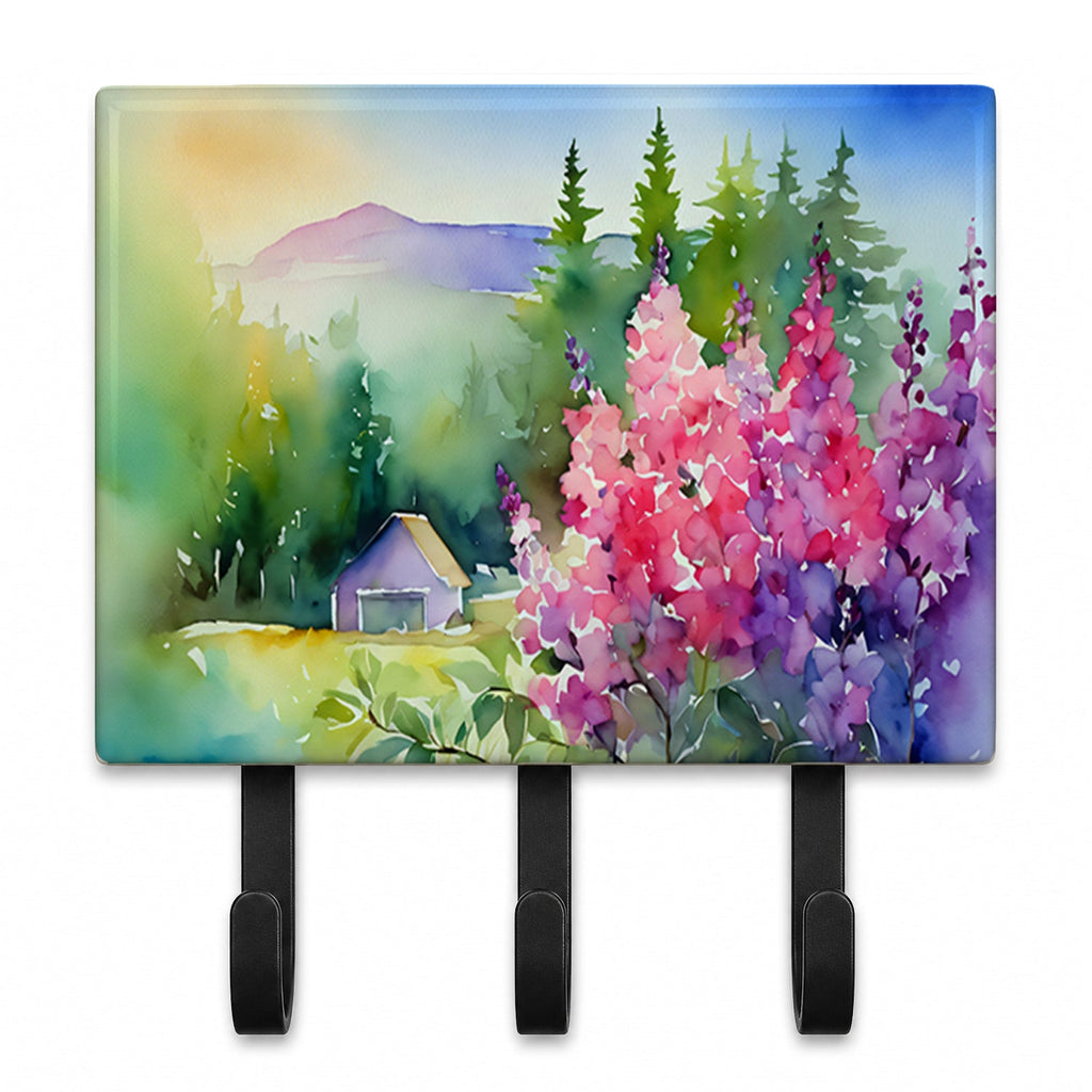 Idaho Syringa in Watercolor Leash or Key Holder Wall Hooks, Coat Rack Wall Mount, for Hanging Keys, Towels, Aprons, Leashes
