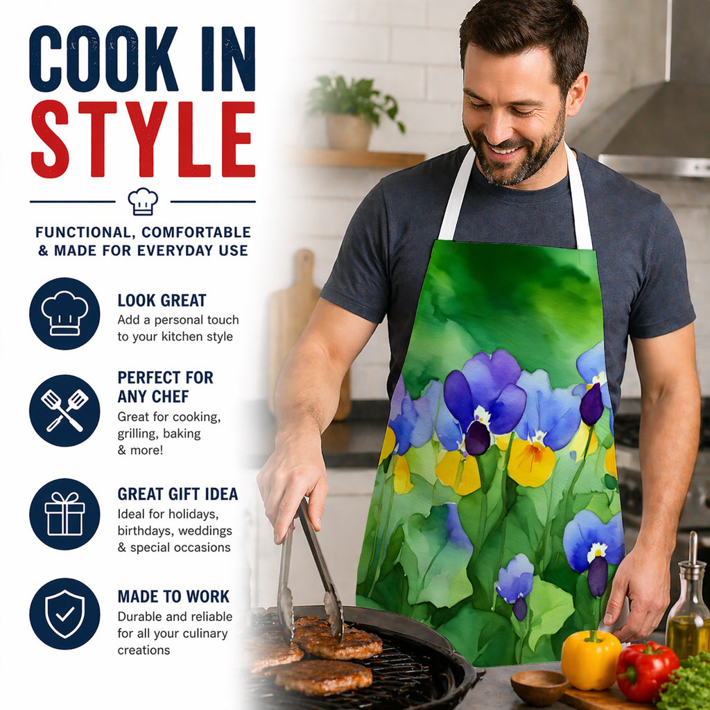 Illinois Violet in Watercolor Apron Cooking Kitchen Server Baking Crafts Gardening for Adult Women Men, Unisex, Large, Multicolor