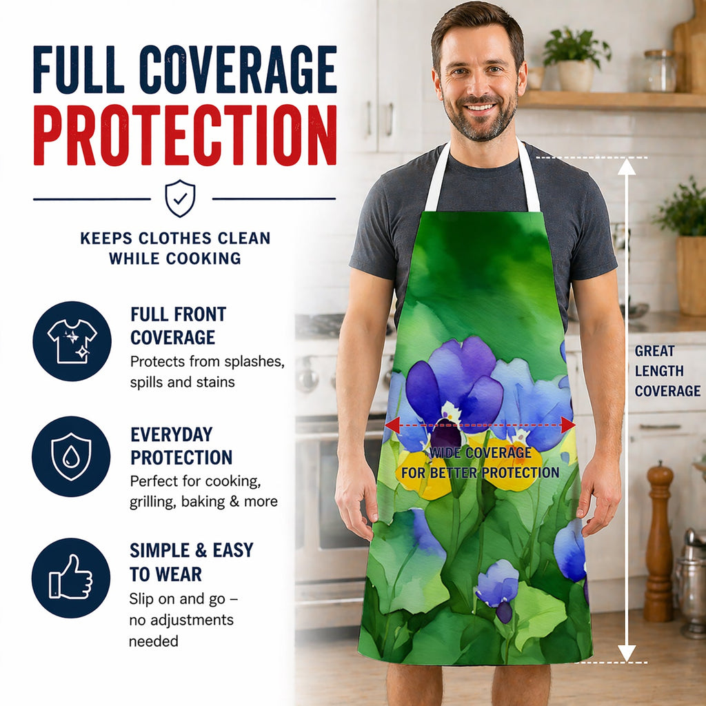 Illinois Violet in Watercolor Apron Cooking Kitchen Server Baking Crafts Gardening for Adult Women Men, Unisex, Large, Multicolor