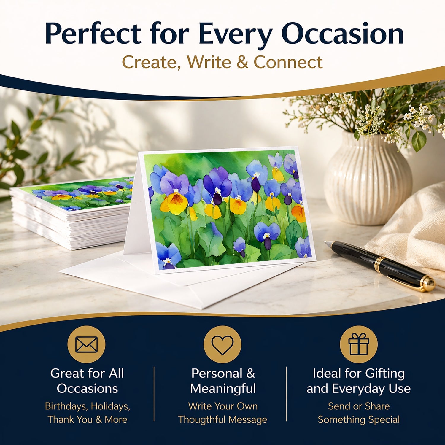Illinois Violet in Watercolor Greeting Cards Pack of 8 Blank Cards with Envelopes Whimsical A7 Size 5x7