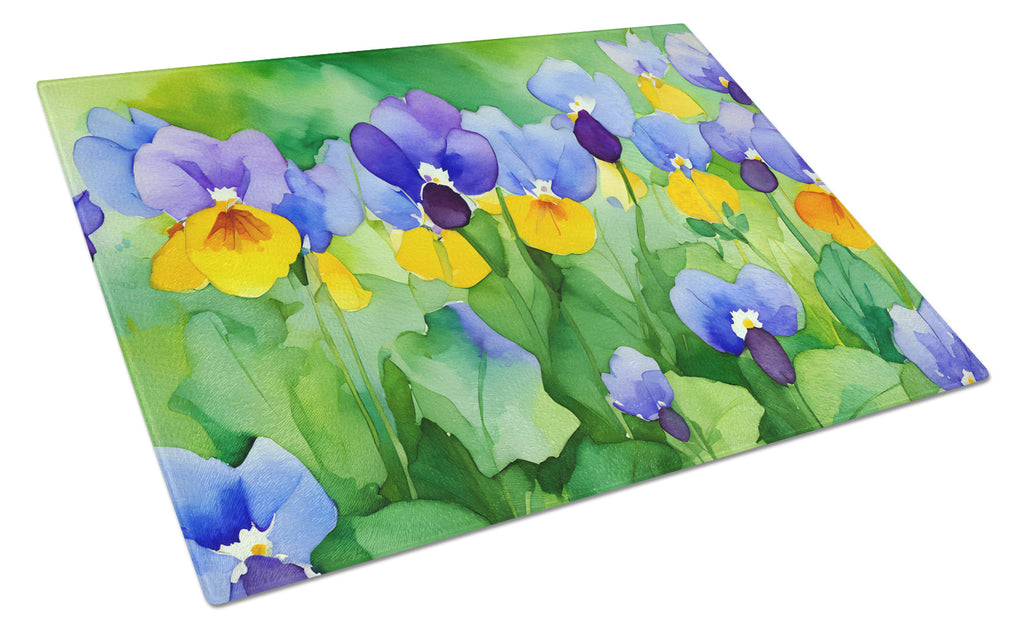 Illinois Violet in Watercolor Cutting Board Tempered Glass Kitchen Cutting Surface, Heat Resistant Chopping, Non-Slip Feet, Food Prep & Serving
