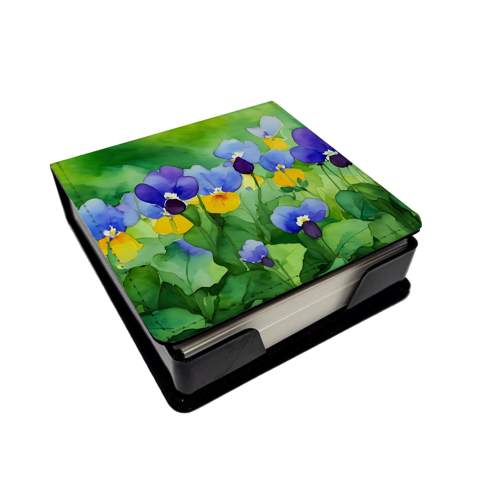 Illinois Violet in Watercolor PU Leather Note Paper Holder with Artist-Designed Cover, Desk Accessory, Office Gift