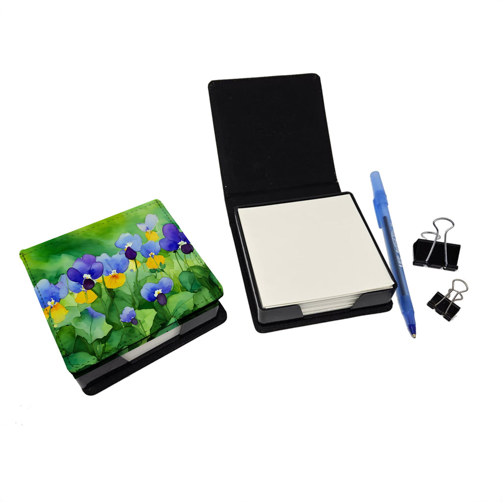 Illinois Violet in Watercolor PU Leather Note Paper Holder with Artist-Designed Cover, Desk Accessory, Office Gift
