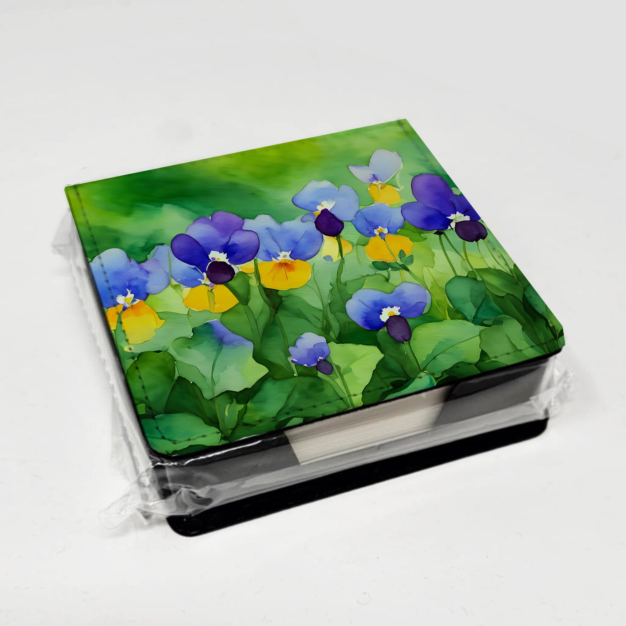 Illinois Violet in Watercolor PU Leather Note Paper Holder with Artist-Designed Cover, Desk Accessory, Office Gift
