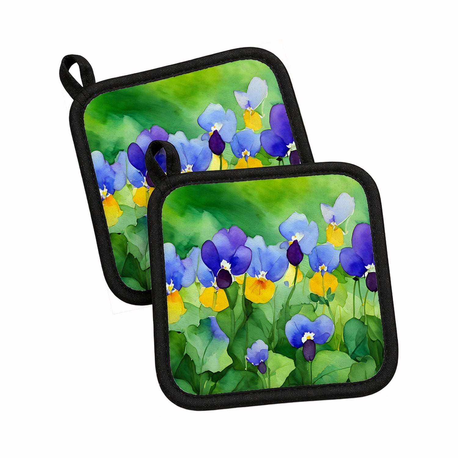 Illinois Violet in Watercolor Pot Holder Set of 2 Heat Resistant Quilted Hot Pads 7.5 x 7.5 Inch, Insulated Kitchen Trivets for Cooking & Baking