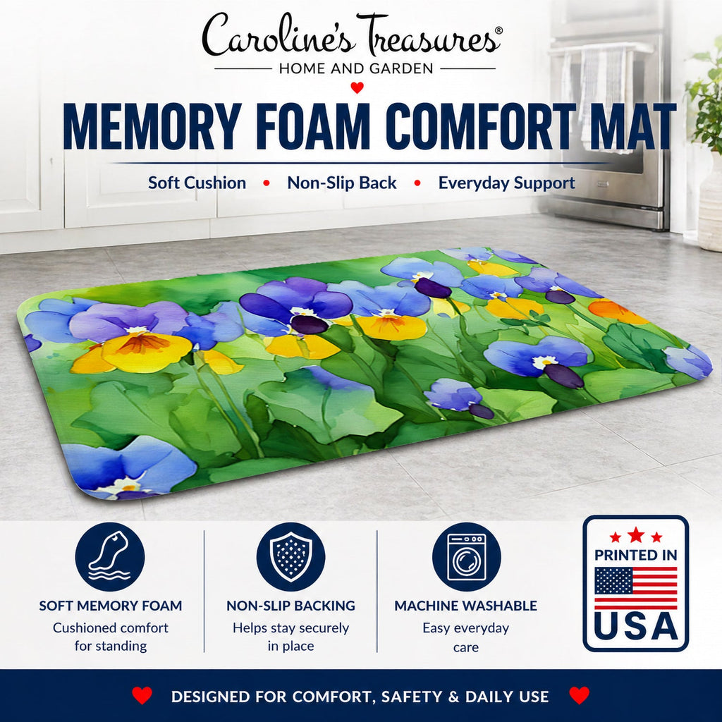 Illinois Violet in Watercolor Memory Foam Kitchen Mat Machine Washable Anti-Fatigue Cushion Comfort Bath or Kitchen Rug