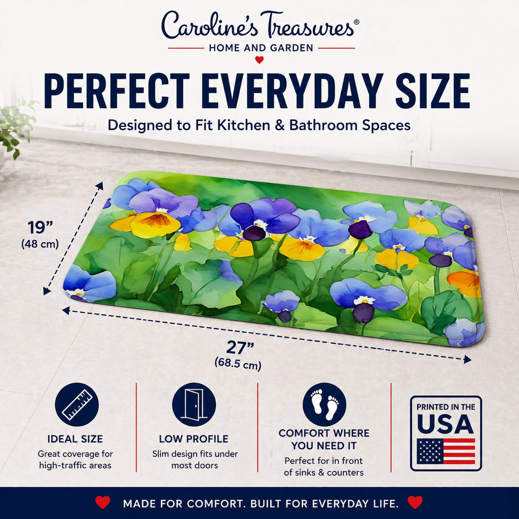 Illinois Violet in Watercolor Memory Foam Kitchen Mat Machine Washable Anti-Fatigue Cushion Comfort Bath or Kitchen Rug