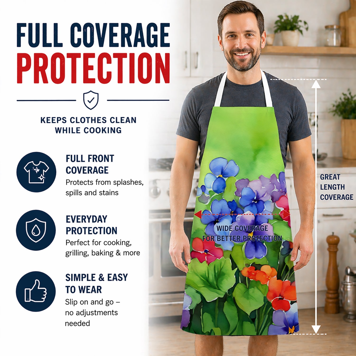 Illinois Violet in Watercolor Apron Cooking Kitchen Server Baking Crafts Gardening for Adult Women Men, Unisex, Large, Multicolor