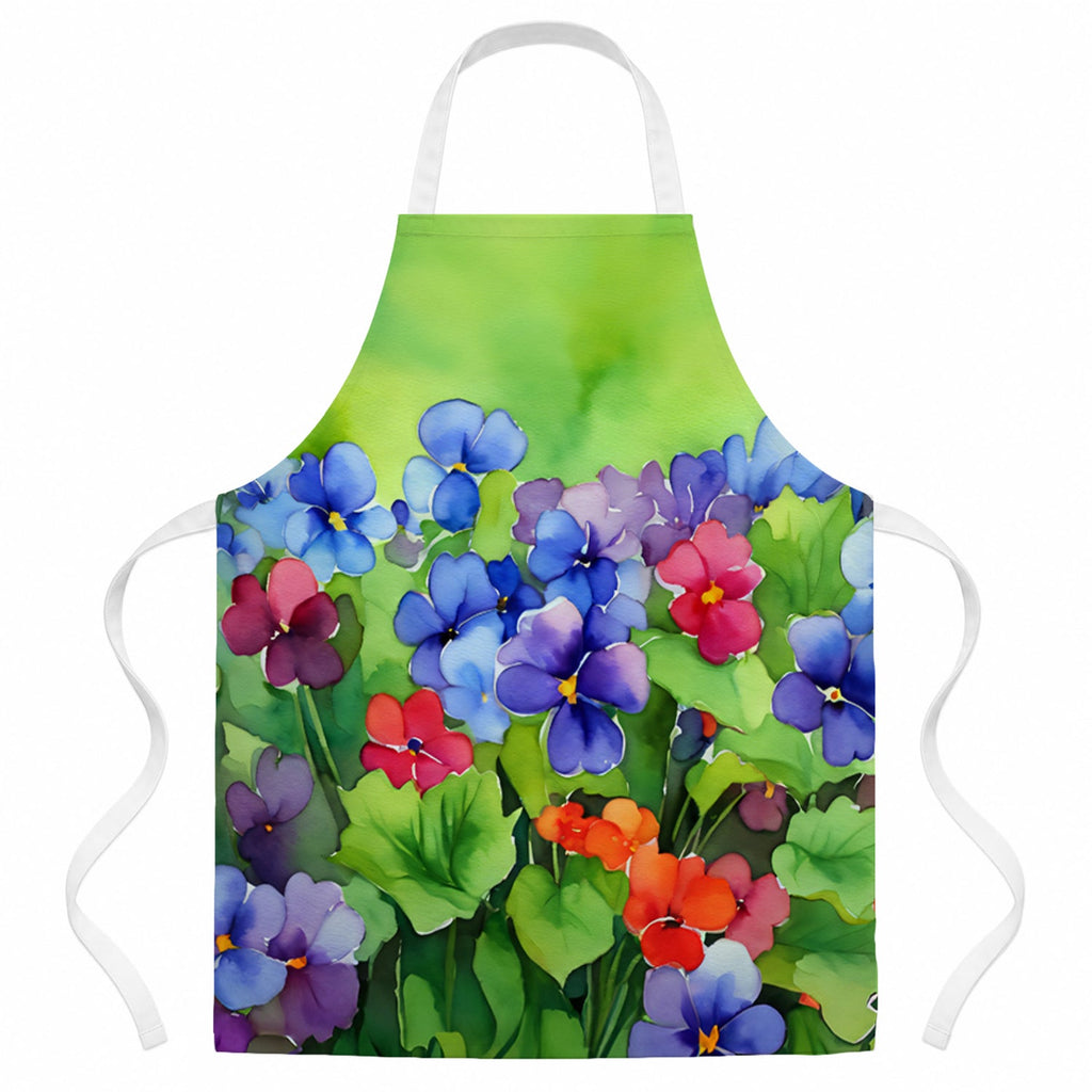 Illinois Violet in Watercolor Apron Cooking Kitchen Server Baking Crafts Gardening for Adult Women Men, Unisex, Large, Multicolor
