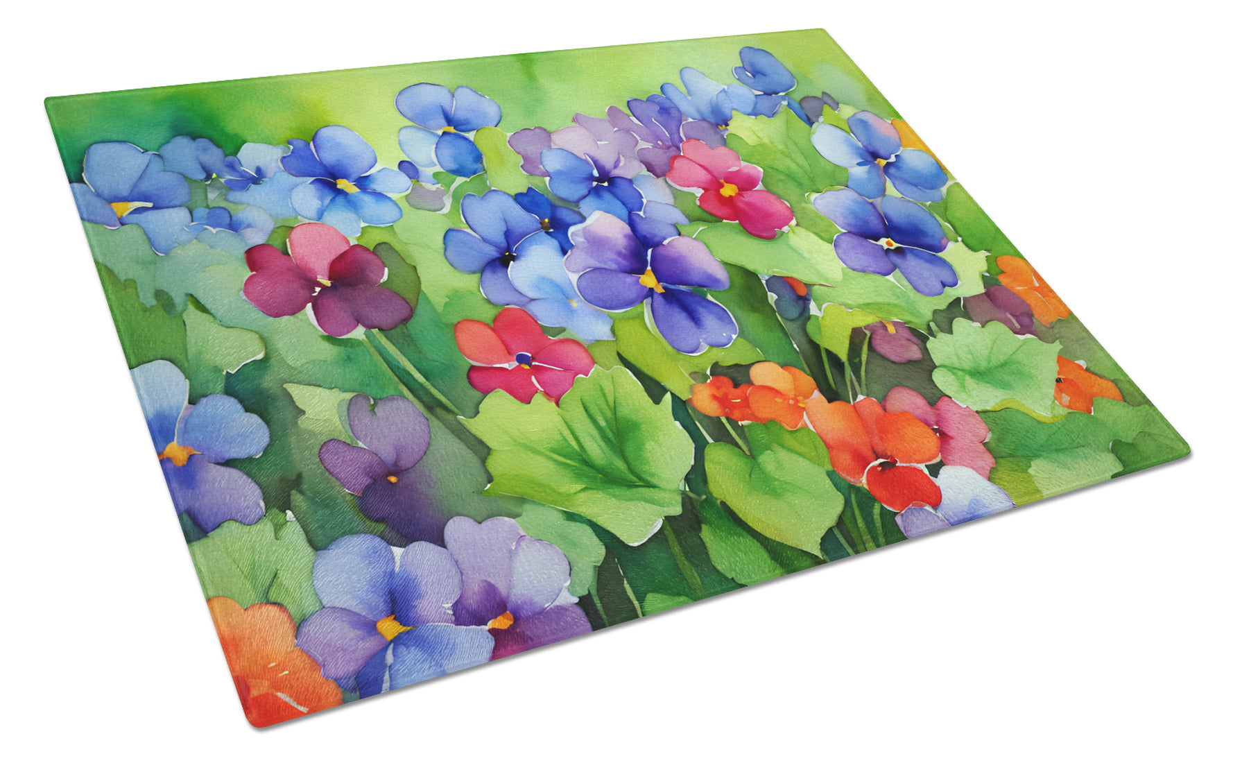 Illinois Violet in Watercolor Cutting Board Tempered Glass Kitchen Cutting Surface, Heat Resistant Chopping, Non-Slip Feet, Food Prep & Serving