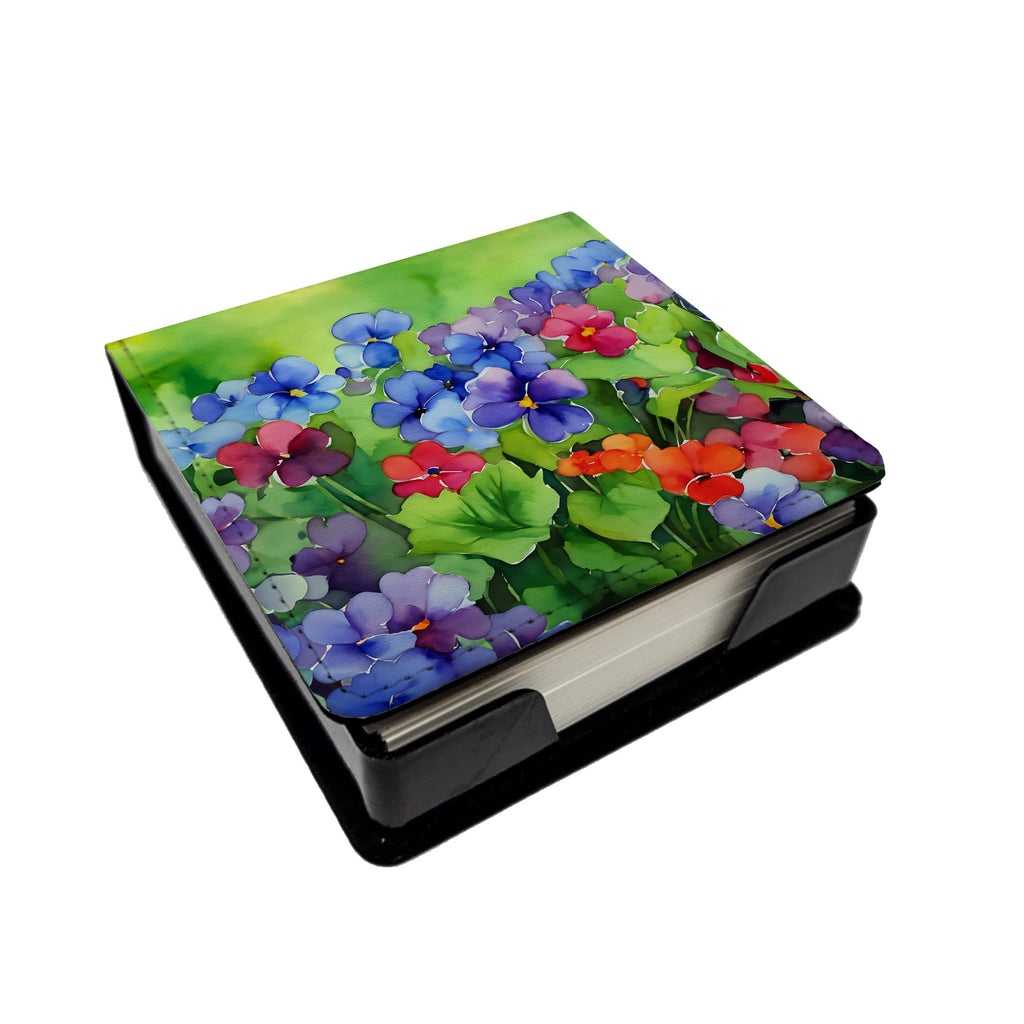 Illinois Violet in Watercolor PU Leather Note Paper Holder with Artist-Designed Cover, Desk Accessory, Office Gift