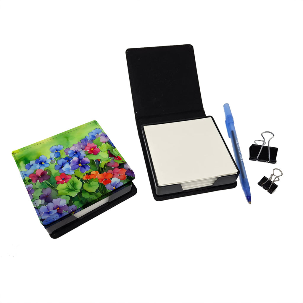 Illinois Violet in Watercolor PU Leather Note Paper Holder with Artist-Designed Cover, Desk Accessory, Office Gift