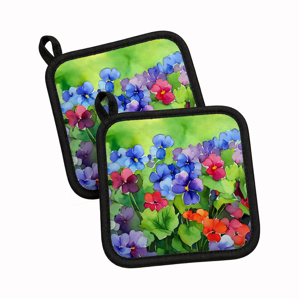 Illinois Violet in Watercolor Pot Holder Set of 2 Heat Resistant Quilted Hot Pads 7.5 x 7.5 Inch, Insulated Kitchen Trivets for Cooking & Baking